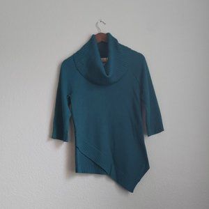 Design History Dark Teal 3/4 Sleeve Cowl-Neck Sweater